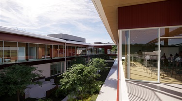 You can also experience time outdoors in the courtyard beside the library. The ambient courtyard offers casual outdoor seating surrounded by lush landscaping.